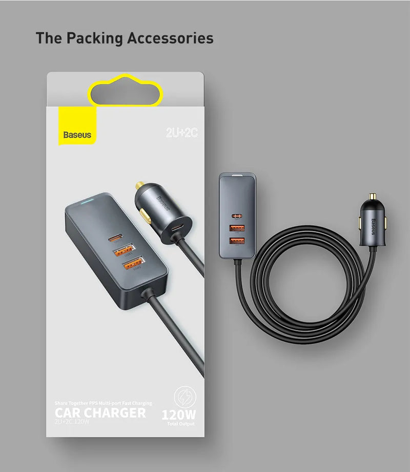 Car Charger 120W  Quick Charger QC 3.0 2 USB -C 2 USB