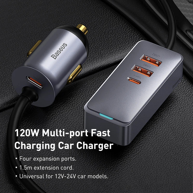 Car Charger 120W  Quick Charger QC 3.0 2 USB -C 2 USB