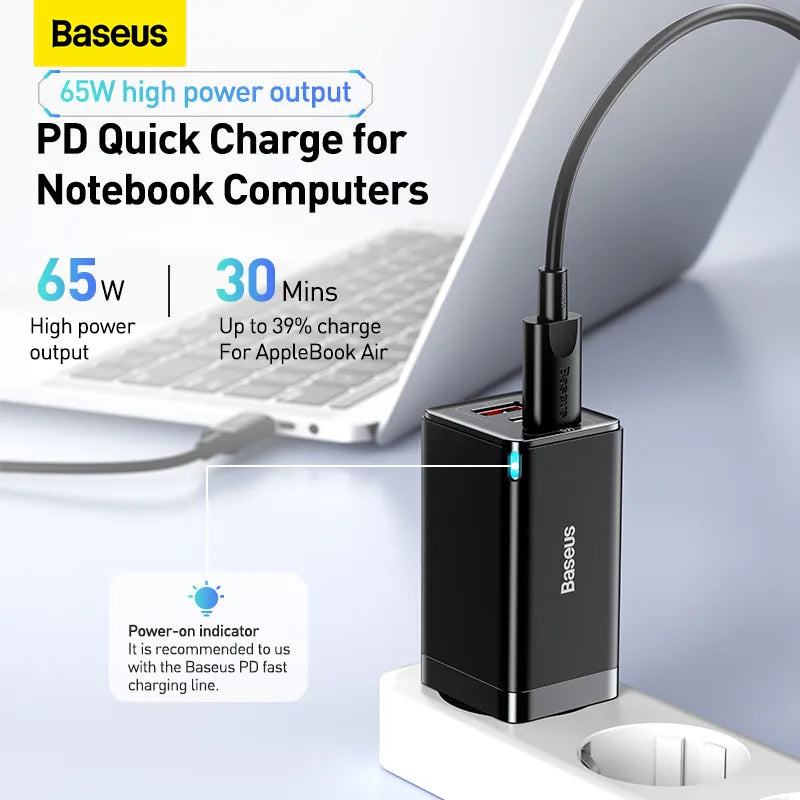 Quick Charger 65W 2 USB-C, USB With 100W USB-C Cable Gift