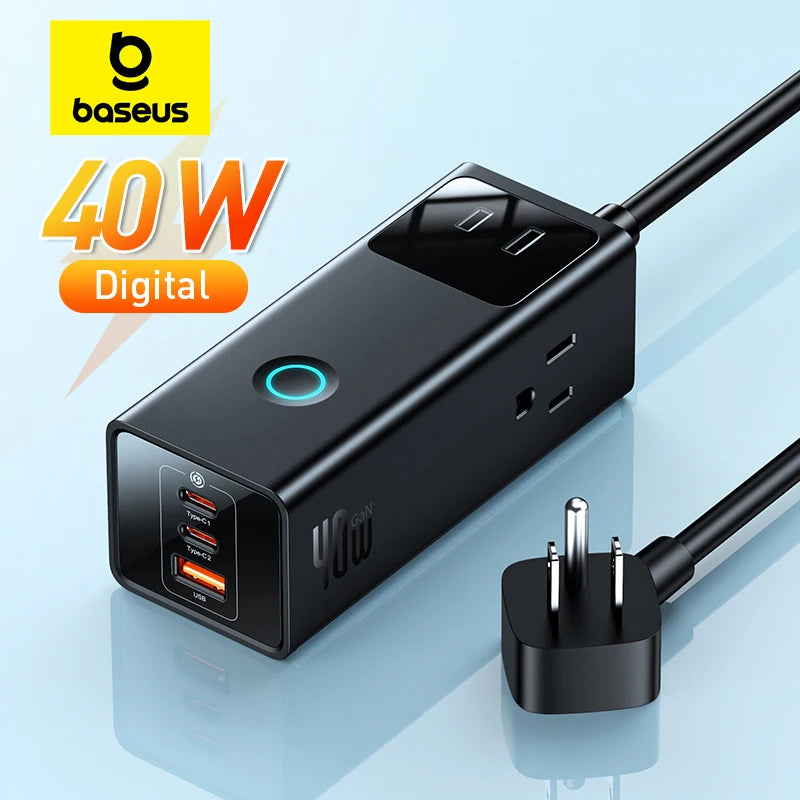 Digital Power Strip 40W   3AC Surge Protector Desktop Adapter