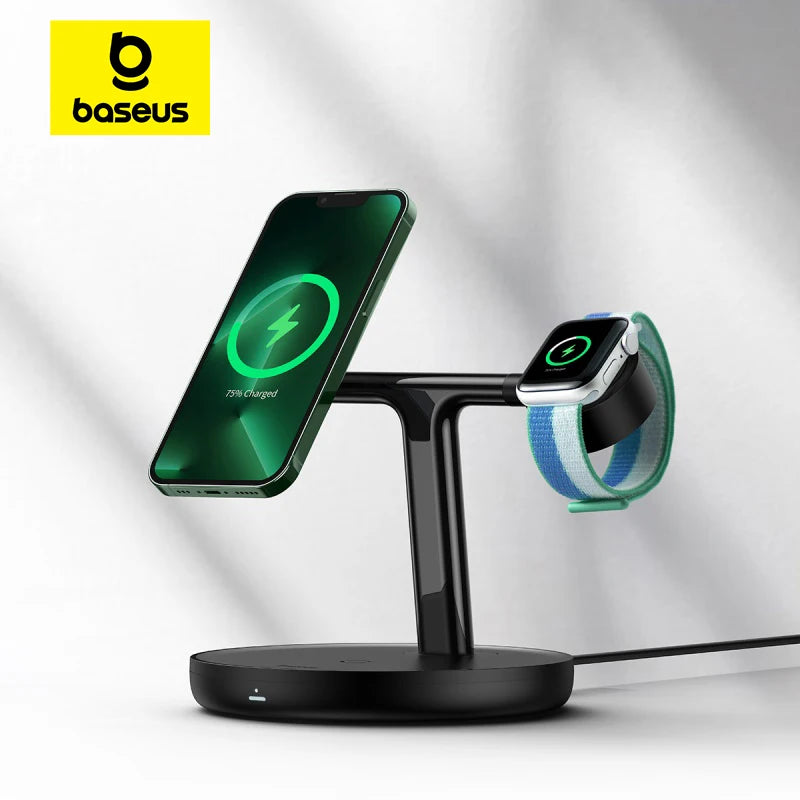 Baseus  3 in 1 20W Magnetic Wireless Charger Stand For Phone iPhone 15 14 Pro Airpods Apple Watch  Fast Charging Station Holder