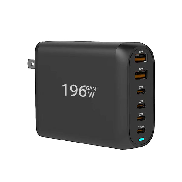 Charger 196W USB C  GaN 6 Ports 4 USB-C 2 USB