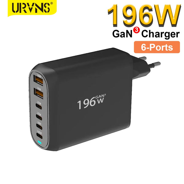 Charger 196W USB C  GaN 6 Ports 4 USB-C 2 USB