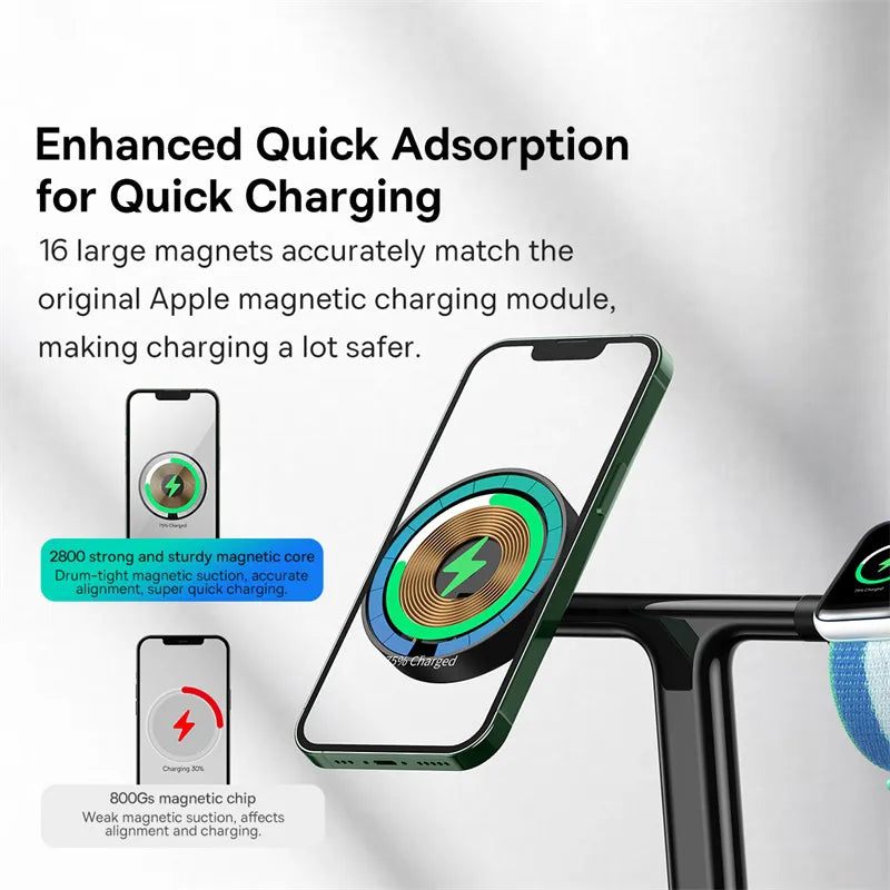 Baseus  3 in 1 20W Magnetic Wireless Charger Stand For Phone iPhone 15 14 Pro Airpods Apple Watch  Fast Charging Station Holder